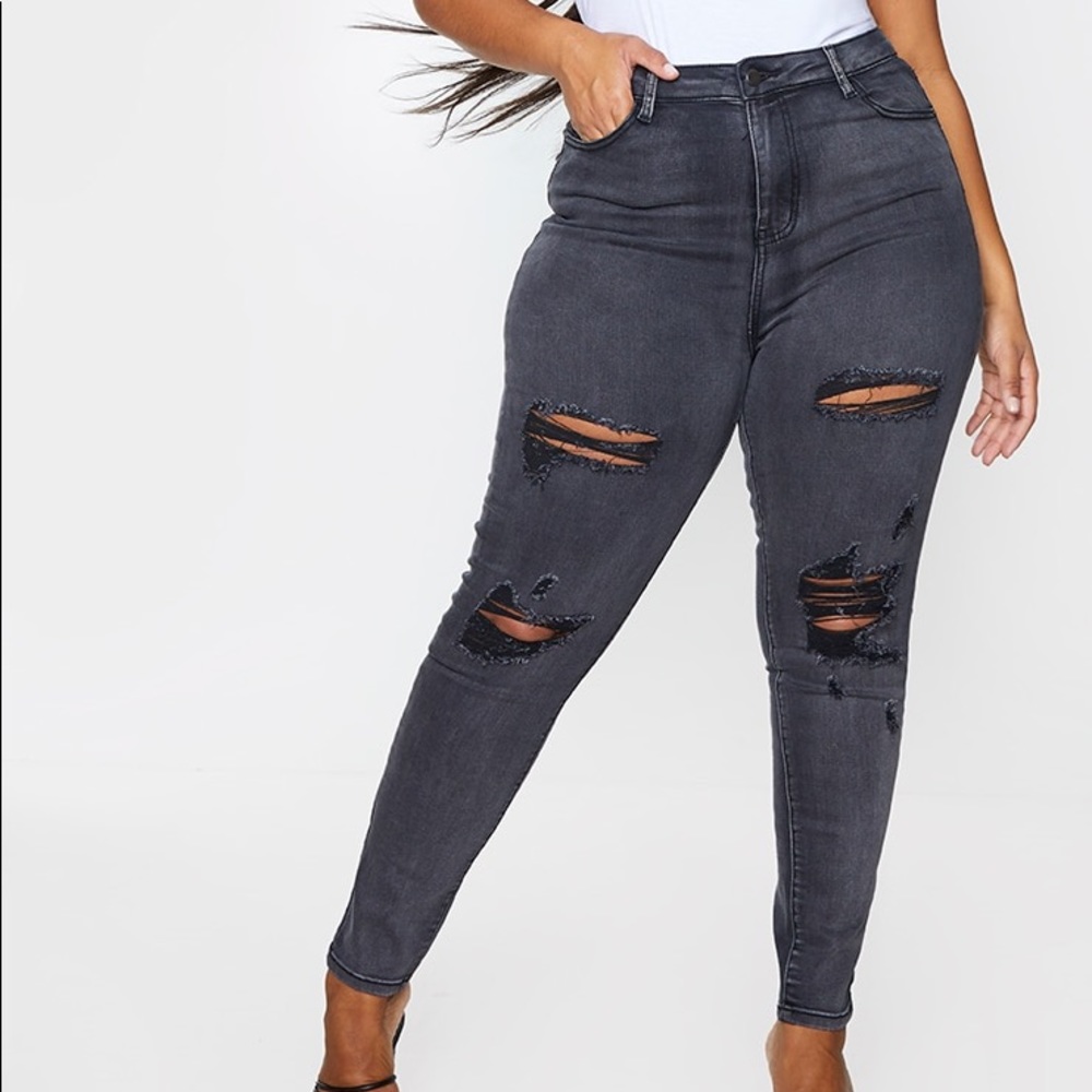 PLT Plus Washed Black Ripped Skinny Jeans NWT